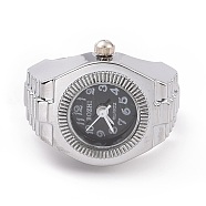 201 Stainless Steel Stretch Watchband Finger Ring Watches, Flat Round Quartz Watch for Unisex, Black, 15x18mm, Watch Head: 19x27mm, Watch Face: 11.5mm(WACH-G018-03P-03)