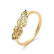 Ion Plating(IP) 304 Stainless Steel Hollow Wings Adjustable Ring for Women, Real 18K Gold Plated, US Size 6(16.5mm)(RJEW-L107-033G)