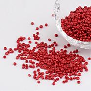 12/0 Opaque Colours Round Glass Seed Beads, Crimson, Size: about 2mm in diameter, hole:1mm, about 3303pcs/50g(X-SEED-A010-2mm-45B)