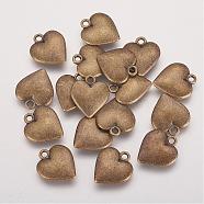 Tibetan Style Alloy Charms, Heart, Lead Free and Cadmium Free, Antique Bronze, 16x14x2mm, Hole: 1mm(X-MLF9079Y-NF)