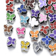 UV Plating Acrylic European Beads, with Enamel, Large Hole Beads, Mixed Color, Butterfly, Platinum, 10x11x8mm, Hole: 5mm(X-OACR-N010-006P)