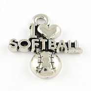 Softball Tibetan Style Alloy Pendants, Cadmium Free & Lead Free, Antique Silver, 20x19x3mm, Hole: 2mm, about 680pcs/1000g(TIBEP-R304-131AS-LF)