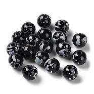 Printed Opaque Acrylic Round Beads, Black, 10x9mm, Hole: 2.2mm, about 961pcs/500g(ACRP-P001-01B-02)
