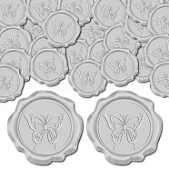 Adhesive Wax Seal Stickers, Envelope Seal Decoration, For Craft Scrapbook DIY Gift, Silver Color, Butterfly, 30mm, 50pcs/box(DIY-CP0009-53A-19)