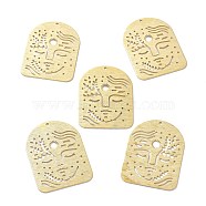 Brass Pendants, DIY Accessories, for Bracelets, Earrings, Necklaces, Half Oval with Hollow Face, Raw(Unplated), 40x30x1mm, Hole: 1.5mm(KK-I010-14C)