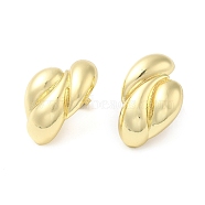 Rack Plating Brass Twist Heart Stud Earrings, Cadmium Free & Lead Free, Real 18K Gold Plated, 25x16.5mm(EJEW-D073-07G)