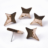 Transparent Resin & Walnut Wood Stud Earrings, with 304 Stainless Steel Pin and Gold Foil, Star, Light Salmon, 21x17~18mm, Pin: 0.7mm(EJEW-N017-004A-A04)