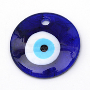 Handmade Evil Eye Lampwork Pendants, Dark Blue, 25~26x4.5mm, Hole: 3mm(LAMP-R134-25mm-01)