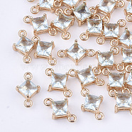 Transparent Glass Links connectors, with Brass Findings, Faceted, Rhombus, Light Gold, Pale Turquoise, 11x7x4mm, Hole: 1mm, Side Length: 5mm(GLAA-T007-14G)