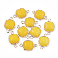 Natural White Jade Links connectors, with Brass Findings, Dyed, Square, Golden, 21x13x5~5.5mm, Hole: 2.5mm(G-S344-69J)