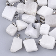 Natural White Jade Pendants, with Stainless Steel Snap On Bails, Nuggets, 15~35x10~20x5~15mm, Hole: 3x7.5mm(G-Q996-32)