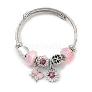 Stainless Steel European Bracelet, Charm Bracelet for Women, Flower, Inner Diameter: 2-3/8~2-3/4 inch(6~7cm)(OQ8559-3)