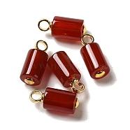 Natural Carnelian(Dyed & Heated) Pendants, Column Charms with Real 18K Gold Plated Brass Pendant Bails, 18.5~19x8mm, Hole: 3.3mm(FIND-C046-18A-G)
