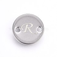 201 Stainless Steel Links connectors, Flat Round, Letter.R, Stainless Steel Color, 8x1mm, Hole: 1.5mm(STAS-H465-01P-8mm-R)