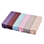 Cardboard Jewelry Boxes, for Necklace & Ring, with Sponge Inside, Rectangle with Flower Pattern, Mixed Color, 9-1/2x2-3/8x2 inch(24x6x5cm)(CBOX-N012-31)