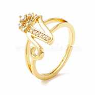 Clear Cubic Zirconia Initial Letter with Crown Adjustable Ring, Real 18K Gold Plated Brass Alphabet Ring for Women, Cadmium Free & Lead Free, Letter.N, US Size 6(16.5mm)(RJEW-M139-17N)