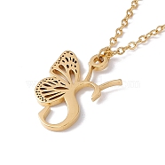 Initial Letter with Butterfly Pendant Necklace, Golden 304 Stainless Steel Jewelry for Women, Letter.S, Pendant: 22x16x1mm, 15.55 inch(39.5cm)(NJEW-C026-01G-S)