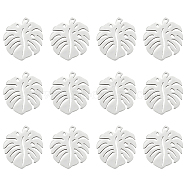 12Pcs 201 Stainless Steel Pendants, Tropical Leaf Charms, Monstera Leaf, Hollow, Stainless Steel Color, 24x21x1mm, Hole: 1mm(STAS-UN0054-39)