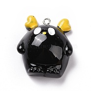Opaque Resin Pendants, Elf Charms, with Platinum Tone Iron Loops, Black, 32x27.5x13.5mm, Hole: 2mm(RESI-D063-05B)