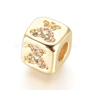 Brass Beads, with Micro Pave Cubic Zirconia, Cube with Bear, Clear, Golden, 6x6x6mm, Hole: 3mm(KK-I657-04G)