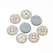 Resin Cabochons, Bottom Silver Plated, Half Round/Dome, White, 20x3.5~4mm(CRES-Q192-20mm-10AB)