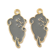 Alloy Enamel Pendants, Golden, Cat Charm, Gray, 31.5x15x1mm, Hole: 2mm, 10pcs/set(ENAM-H044-01G-02)