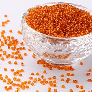 12/0 Glass Seed Beads, Silver Lined Round Hole, Round, Dark Orange, 2mm, Hole: 1mm, about 6666pcs/100g(X1-SEED-A005-2mm-29B)