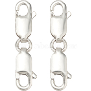 2Pcs 925 Sterling Silver Double Lobster Claw Clasps, Silver, 21.5mm, Inner Diameter: 2.8x1.8mm(STER-SC0001-21S)