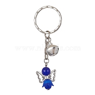 Angel Natural Gemstone Kcychain, with Acrylic Pendant and Iron Findings, Medium Blue, 7.6cm(KEYC-JKC00565-05)