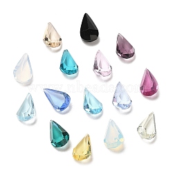 Glass Rhinestone Cabochons, Teardrop, Faceted, Mixed Color, 10x7x4~4.5mm(GLAA-B012-47A)