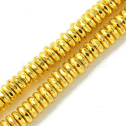 Electroplated Synthetic Non-Magnetic Hematite Beads Strands, Faceted, Disc, Heishi Beads, Golden Plated, 5.5x2mm, Hole: 1mm, about 193pcs/strand, 15.35''(39cm)(G-H020-E01-02)