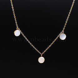 Stainless Steel Pendant Necklaces for Women, with Shell, Cable Chain Necklace, Real 18K Gold Plated, 16-1/2 inch(42cm)(RG3709-2)