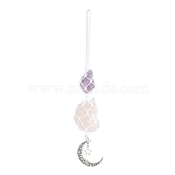 Nuggets Natural Gemstone Pocket Pendant Decorations, Moon Star Alloy Charms and Nylon Thread Hanging Ornaments, 205~215mm(HJEW-JM00994-01)