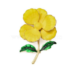 Alloy Brooches, Camellia Enamel Pins, Flower, Golden, Yellow, 96.5x62.5mm(JEWB-I034-28G-01)