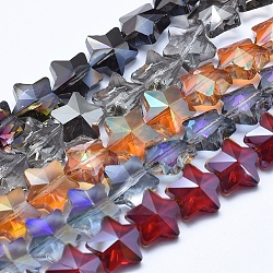 Glass Beads Strands, Mixed Style, Faceted, Star, Mixed Color, 13x13.5x7.5mm, Hole: 1mm, about 25pcs/strand, 10.6 inch(27cm)(EGLA-F131)