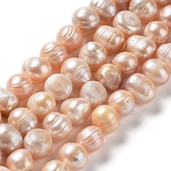 Natural Cultured Freshwater Pearl Beads Strands, Potato, Grade AB, PeachPuff, 9~11x9~10mm, Hole: 0.6mm, about 37pcs/strand, 13.46''(34.2cm)(PEAR-E019-18)