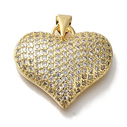 Heart Rack Plating Brass Micro Pave Clear Cubic Zirconia Pendant, Long-Lasting Plated, Lead Free & Cadmium Free, Real 18K Gold Plated, 20.5x23x5mm, Hole: 4x3.5mm(KK-U019-18G-01)