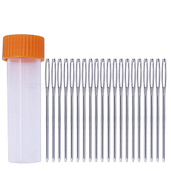 Iron Yarn Needles, Big Eye Blunt Needles, for Cross-Stitch, Knitting, Ribbon Embroidery, with Plastic Storage Bottle, Platinum, Orange, 53x1.63mm, 20pcs/set(PW22070994677)