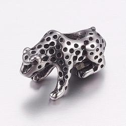 304 Stainless Steel European Beads, Large Hole Beads, Cheetah, Antique Silver, 18x8x8mm, Hole: 5mm(STAS-P173-049AS)