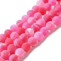 Natural Crackle Agate Beads Strands, Dyed, Round, Hot Pink, 8mm, Hole: 1mm, about 50pcs/strand, 14 inch(G-G055-8mm-1)