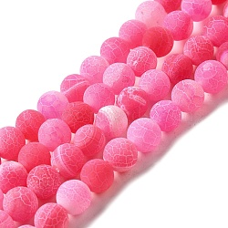 Natural Crackle Agate Beads Strands, Dyed, Round, Hot Pink, 8mm, Hole: 1mm, about 50pcs/strand, 14 inch(G-G055-8mm-1)