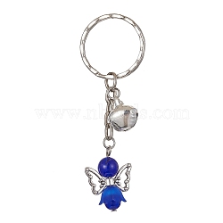Angel Natural Gemstone Kcychain, with Acrylic Pendant and Iron Findings, Medium Blue, 7.6cm(KEYC-JKC00565-05)