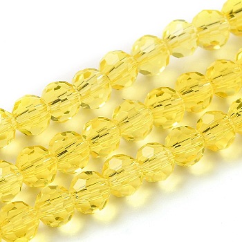 Transparent Glass Beads, Faceted(32 Facets), Round, Gold, 6mm, Hole: 1mm, about 98pcs/strand, 20.47 inch(52cm)
