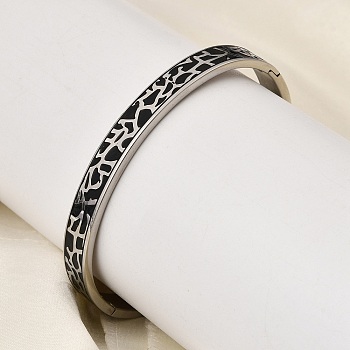 304 Stainless Steel Enamel Hinged Bangles, Wide Bangles for Women, Stainless Steel Color, Inner Diameter: 2.07 inch(5.25cm)x2.48 inch(6.3cm)