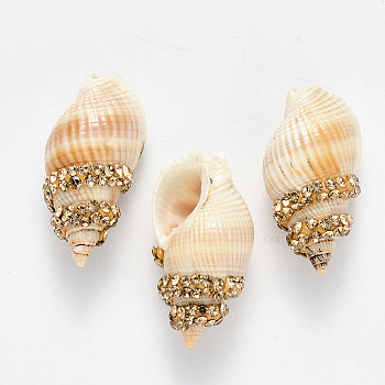 Spiral Shell Beads, with Polymer Clay Rhinestones, No Hole/Undrilled, Light Topaz, PP11(1.7~1.8mm), 25.5~26.5x23~24x12mm