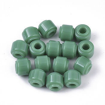 Resin European Beads, Large Hole Beads, Column, Medium Sea Green, 11x10mm, Hole: 5mm