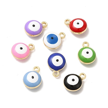 Alloy Enamel Charms, Mixed Color, Flat Round with Evil Eye Charm, Golden, 13x10x6mm, Hole: 1.5mm