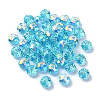 AB Color Plated Glass Beads, Faceted Rondelle, Dark Turquoise, 6x4mm, Hole: 1.4mm
