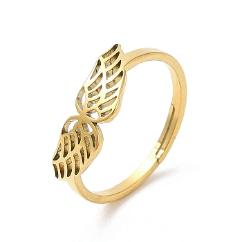 Ion Plating(IP) 304 Stainless Steel Hollow Wings Adjustable Ring for Women, Real 18K Gold Plated, US Size 6(16.5mm)