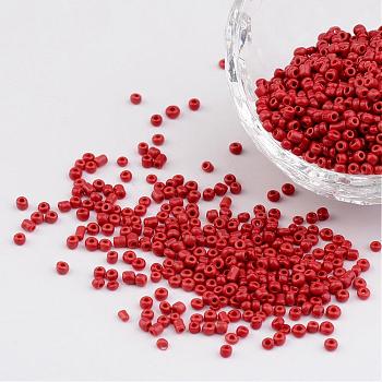 12/0 Opaque Colours Round Glass Seed Beads, Crimson, Size: about 2mm in diameter, hole:1mm, about 3303pcs/50g